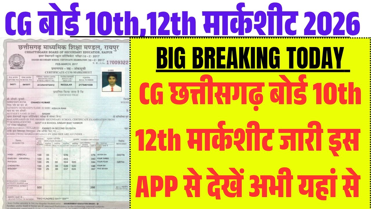 CG Board CGBSE 10th 12th Marksheet 2026