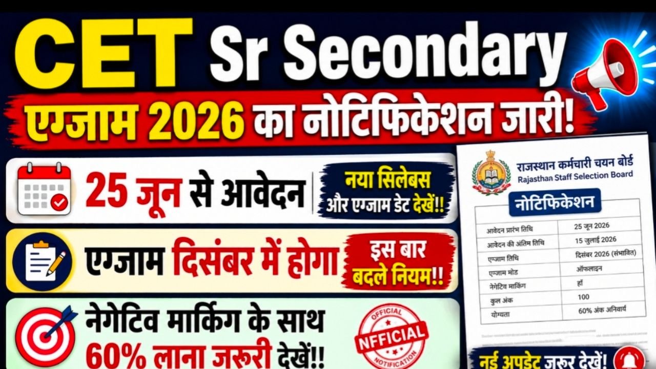 Rajasthan CET Sr Secondary Exam Date 2026